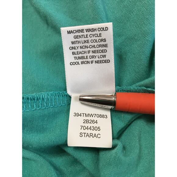 One World 2X Turquoise Blue with Flowing Chiffon Asymmetrical Open Back Top Lay - Picture 7 of 7